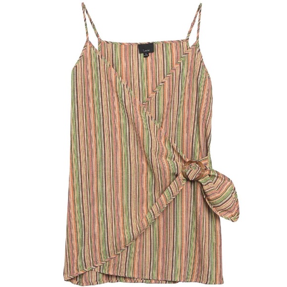 Lumiere Mini Striped O-Ring Buckle Wrap Dress L - Picture 2 of 6